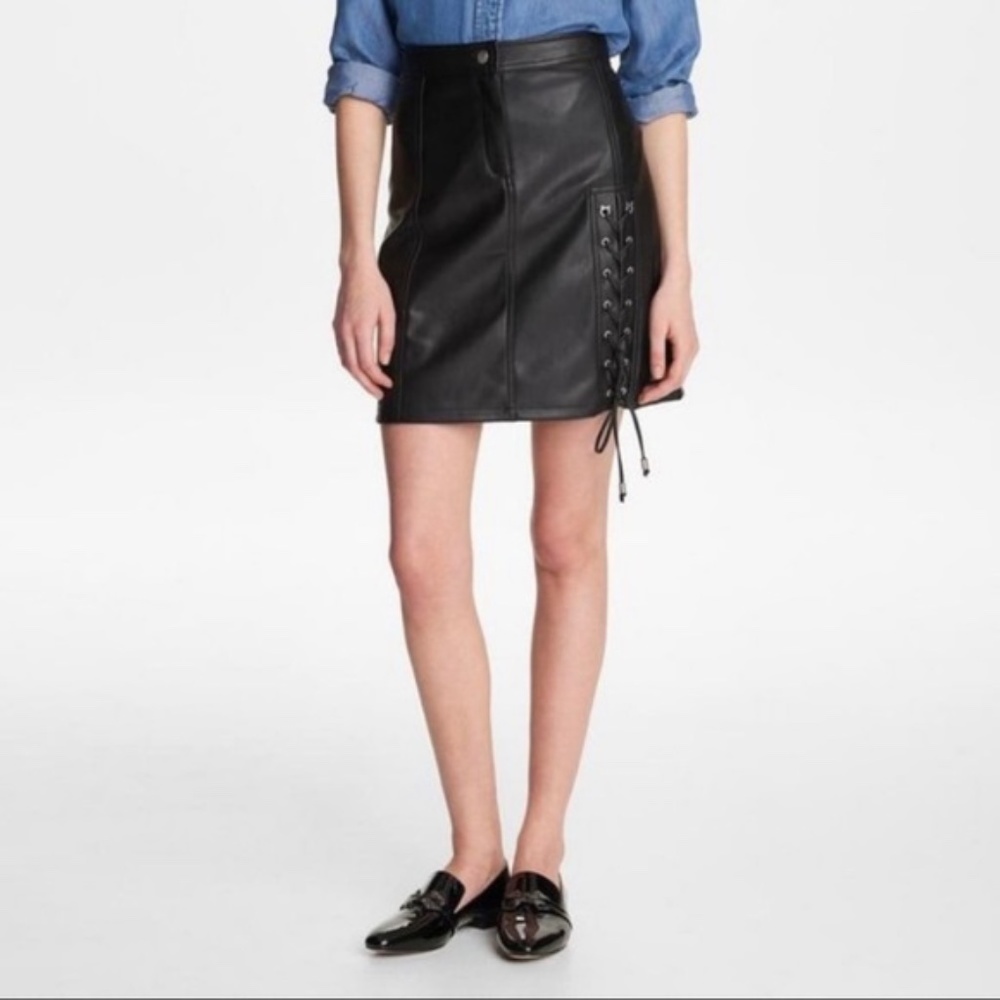 KARL LAGERFELD women's plus  Lace up Faux Leather Mini Skirt color Black size 16